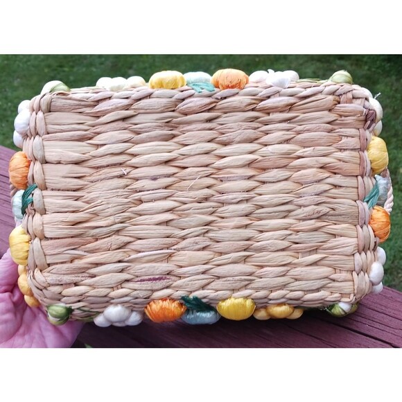 Vintage Hand Woven Rectangle Floral Basket Flower Motif w/ Handles Philippines - Picture 4 of 7
